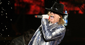 Axl Rose, lead singer with GunsnRoses is hit by a water bottle during last nights performance the O2 Dublin. Axl Rose, lead singer with GunsnRoses is hit by a water bottle during last nights performance the O2 Dublin.