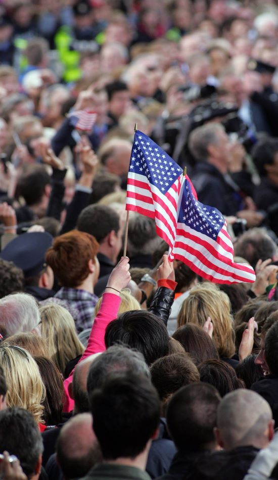 An American flag held high in Dublin.