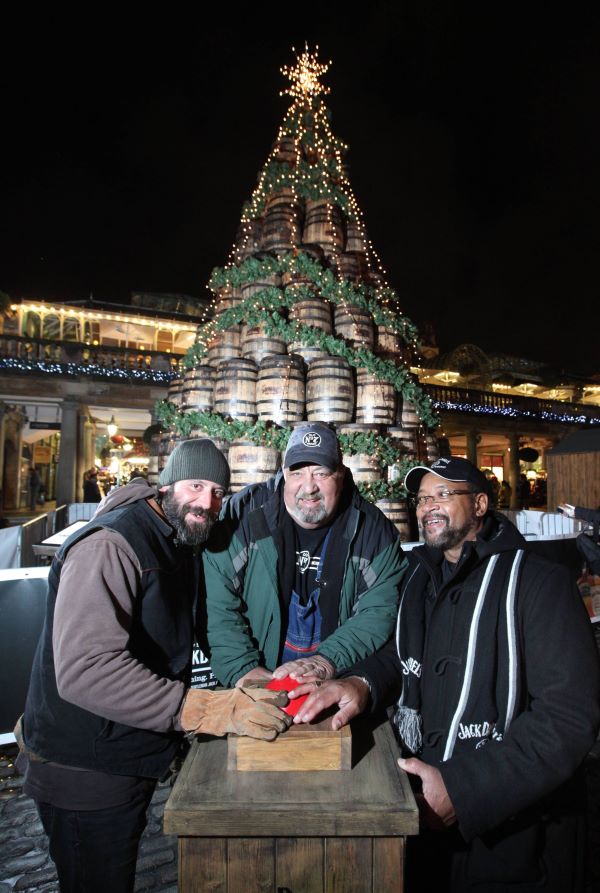 This is one tree that would be difficult to steal. The Jack Daniel Distillery in Lynchburg, Tennessee switch on the lights of a 26ft high Christmas Barrel Tree in London's Covent Garden