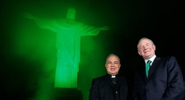 The North's deputy First Minister Martin McGuinness (right) with the Archbishop of Rio de Janiero Dom Orani Joao Tempesta at the 'global greening' event at Christ the Redeemer statue in Rio de Janeiro.