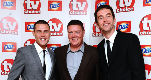 Emmerdale stars (left to right) Marc Silcock, Dominic Brunt and Mark Charnock arrive for the 2010 TV Choice awards at the Dorchester Hotel, London last night.