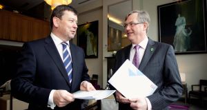 AIB head of business banking, Ken Burke, and Irish Hotels Federation CEO, Tim Fenn, at the launch of a new report into the hotel sector. Picture: Chris Bellew 