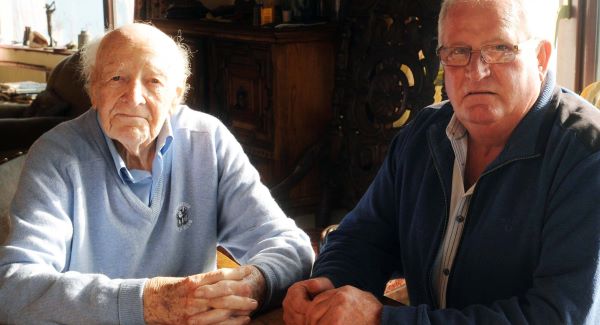 Frank Whyte, a 93-year-old survivor of a German attack in the war,(with neighbour Tony Payne) has hit out at HSE home-help cutbacks — and warned he would not be alive today if it wasn't for the vital support