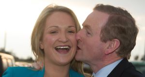 Enda Kenny gives Helen McEntee a kiss on the cheek after she won her Dáil seat. Picture: Barry Cronin