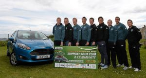 Andy Keogh, Glenn Whelan, Paul McShane, Stephen Kelly, Kevin Foley, Keith Andrews, Alan Quinn, John O'Shea and Gary Kelly at the launch of the Irish Football National Draw. Picture: Brian Lawless