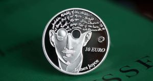 The limited addition James Joyce collector coin issued by the Central Bank of Ireland. Picture: PA