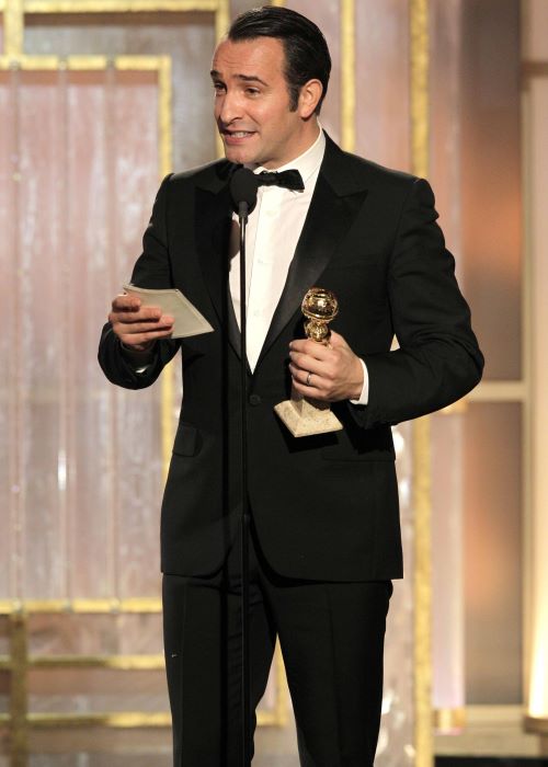 Jean Dujardin accepts a Golden Globe for his leading role in 'The Artist'.