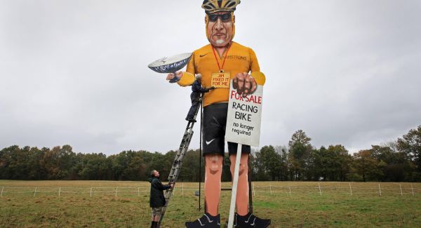 A Lance Armstrong impression that was being used for a bonfire in the UK in October 2012
