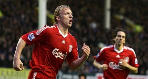 Dirk Kuyt celebrates scoring Liverpools second goal.