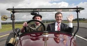 Transport Minister Noel Dempsey (right) on the new 24 miles section of the M9 motorway from Carlow to Knocktopher in a 1922 Citroen C5 with local man Michael Power. Transport Minister Noel Dempsey (right) on the new 24 miles section of the M9 motorway from Carlow to Knocktopher in a 1922 Citroen C5 with local man Michael Power.
