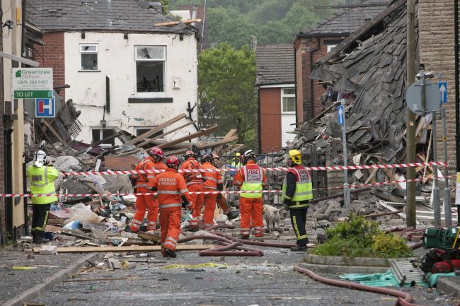 The scene of the blast in Shaw, Greater Manchester, in which two-year-old Jamie Heaton died on Tuesday