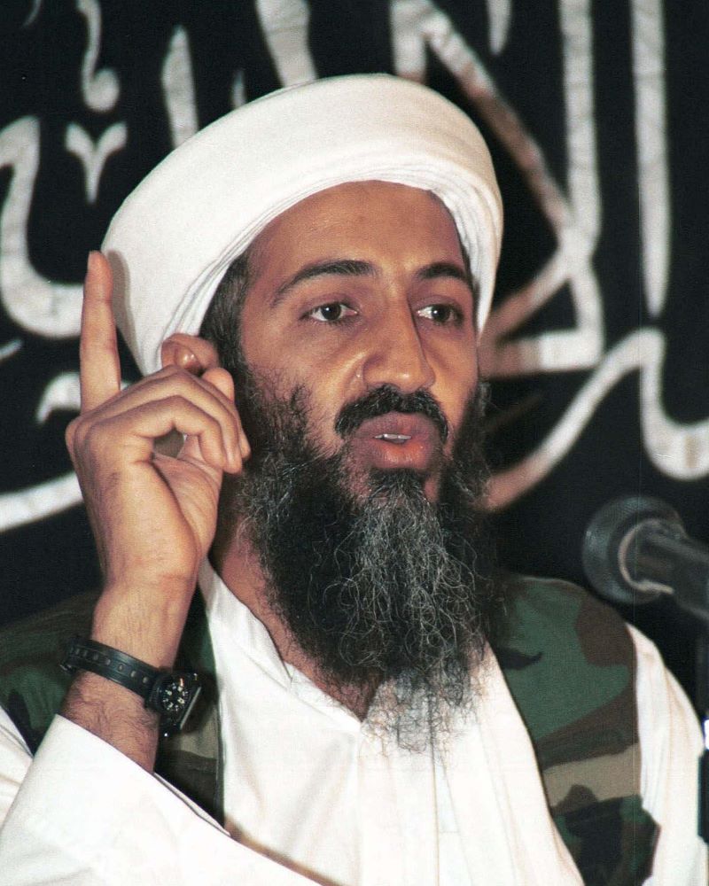 Osama bin Laden speaks in 1998 at a meeting at an undisclosed location in Afghanistan. In October 2001, he calls on Pakistanis to “make Islam victorious”. Picture: AP