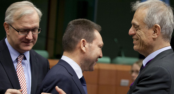 European Commissioner for Economy Ollie Rehn, Greek Finance Minister Yannis Stournaras and Cypriot Finance Minister Michalis Sarris.
