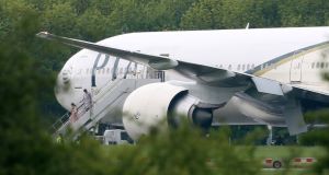 Passengers disembark a plane at Stansted after it was diverted following a fight onboard. Picture: Chris Radburn/PA
