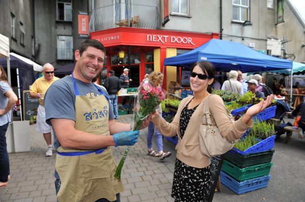 Susan Keogh from Killarney got a surprise when she got a bunch of flowers from Piers Gourley-Diment from Timoleague at the Random Acts of Kindness festival in Clonakilty