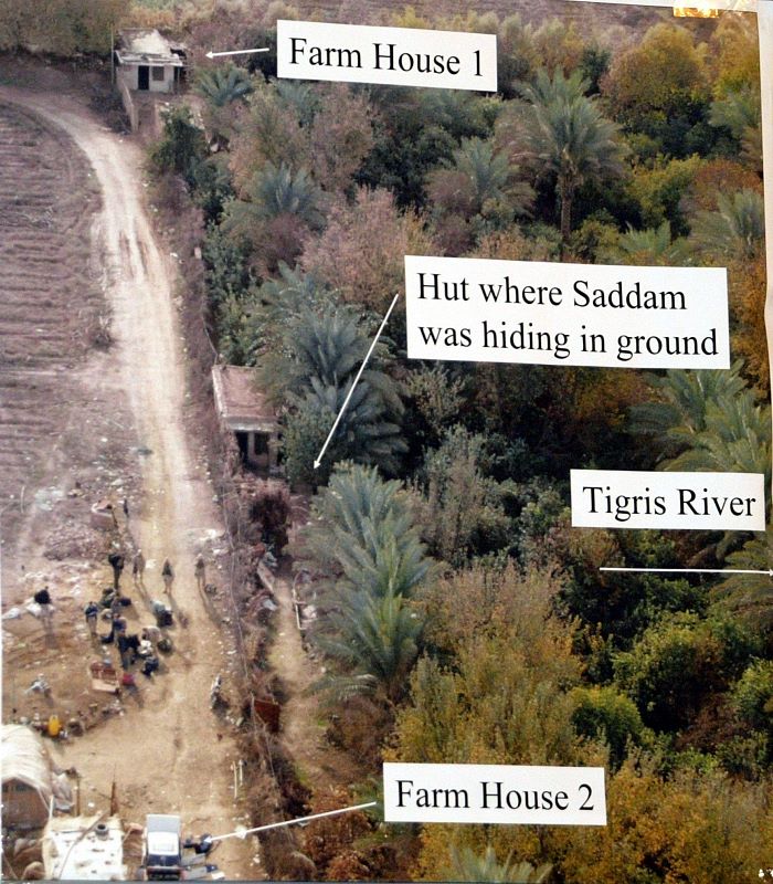 A view of the location of Saddam Hussein’s arrest during a raid, in Tikrit, north of Baghdad. Picture: AP/US military
