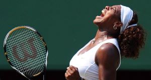 Serena Williams celebrates in her match against Elena Dementieva this afternoon.