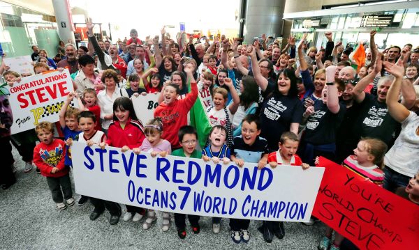 Family and Supporters at Cork Airport for Steve Redmonds arrival after his record breaking swim