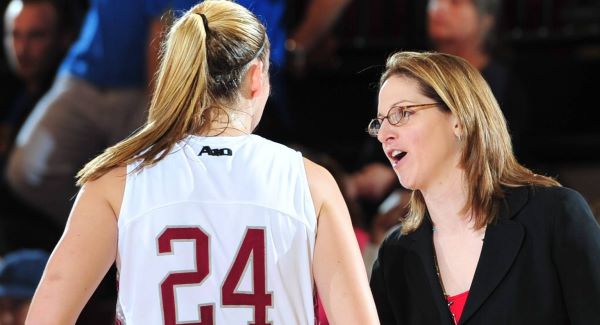 THE BOSS: Tullamore native Susan Moran gives instructions to one of her St Joe's team in New York.