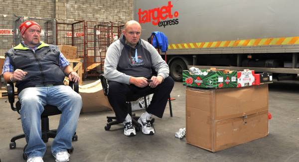 Drivers Aidan Byrne and Paul Takle at the Target Express depot in Little Island, Cork today.  Picture: Dan Linehan