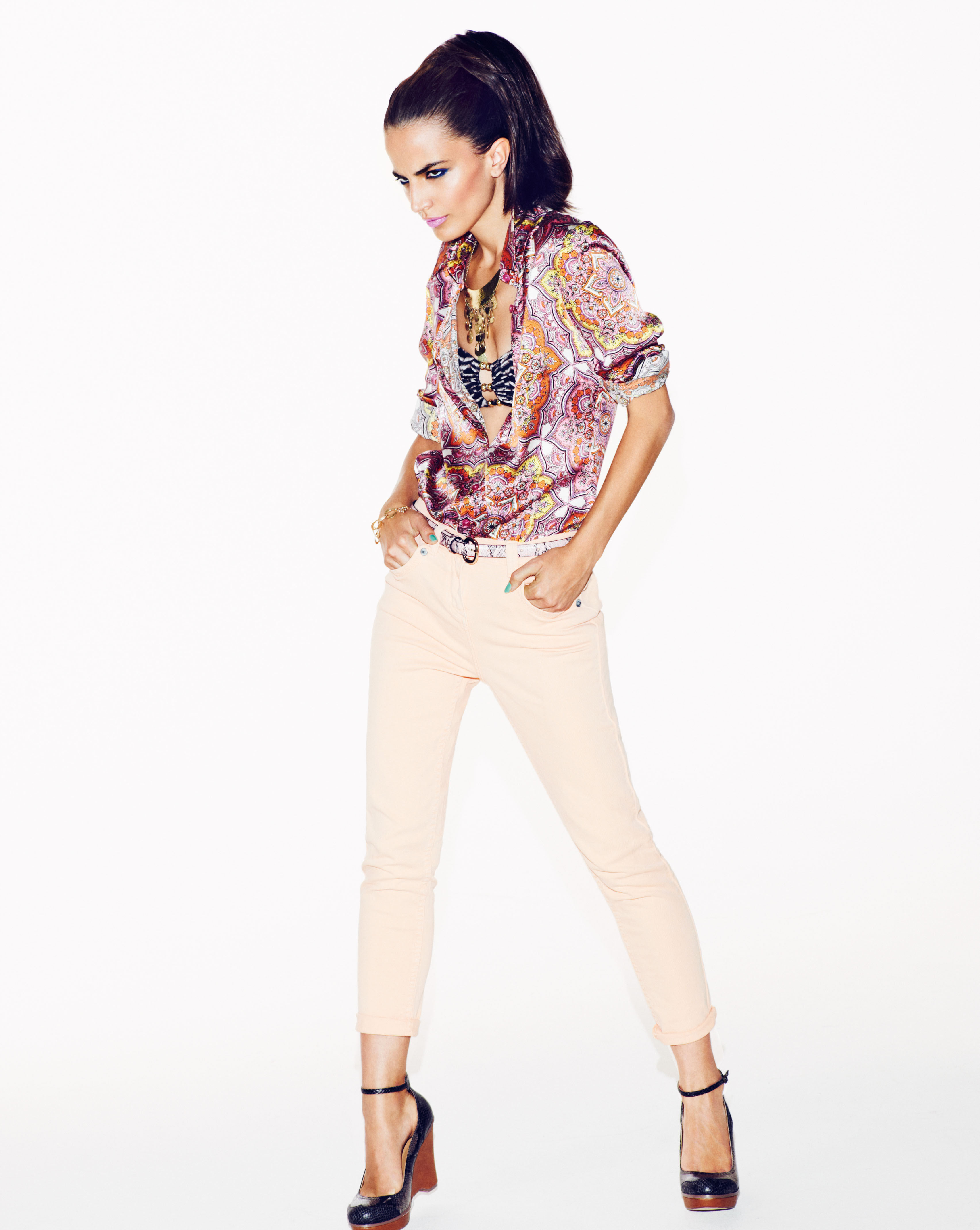 Miami Kitsch shirt €35, bikini £25, jean €35, belt €17.50, necklace €20, M&S