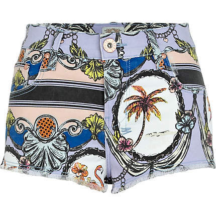 Baroque palm tree denim shorts, River Island €33.50