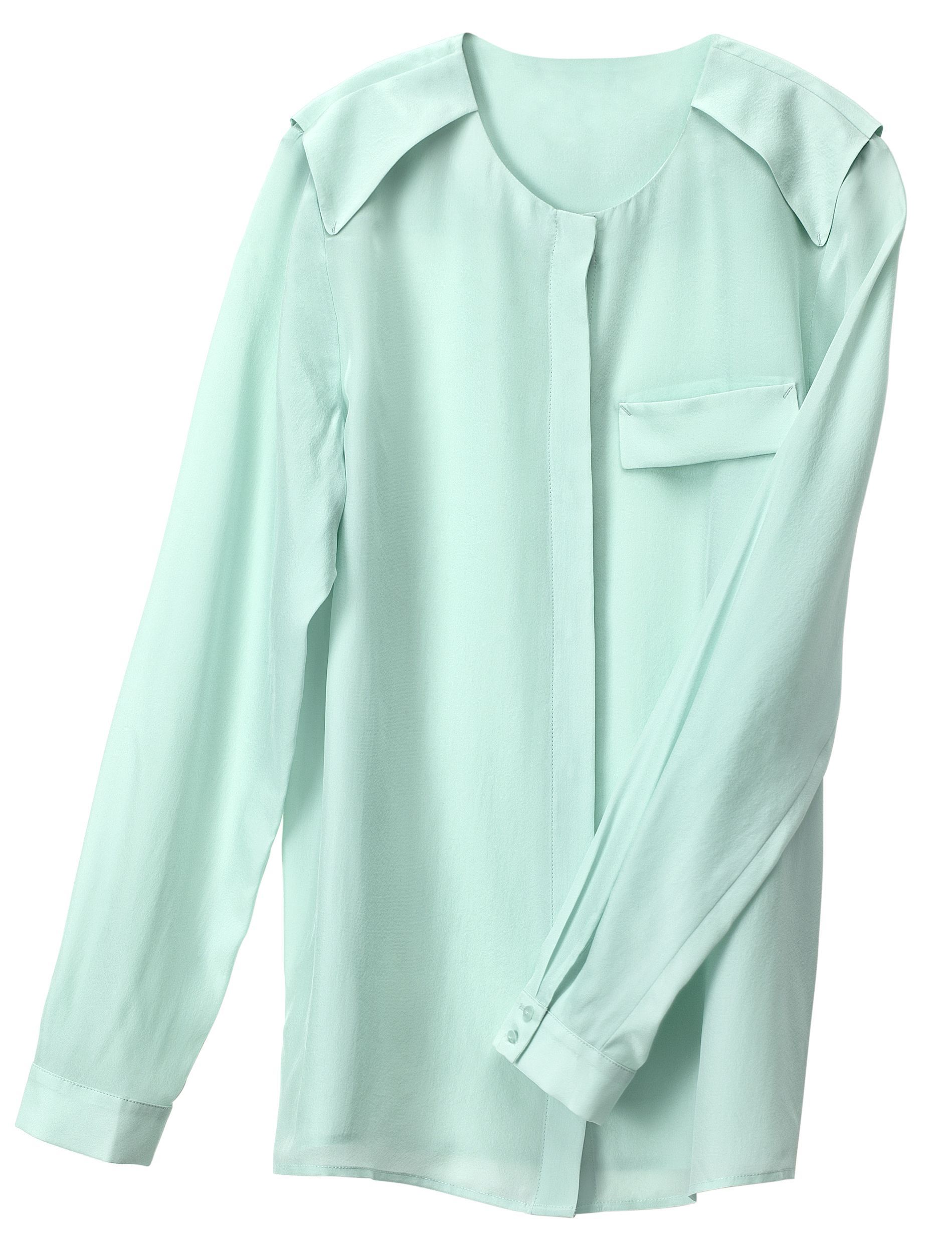 Turquoise collarless shirt, H&M €49.95