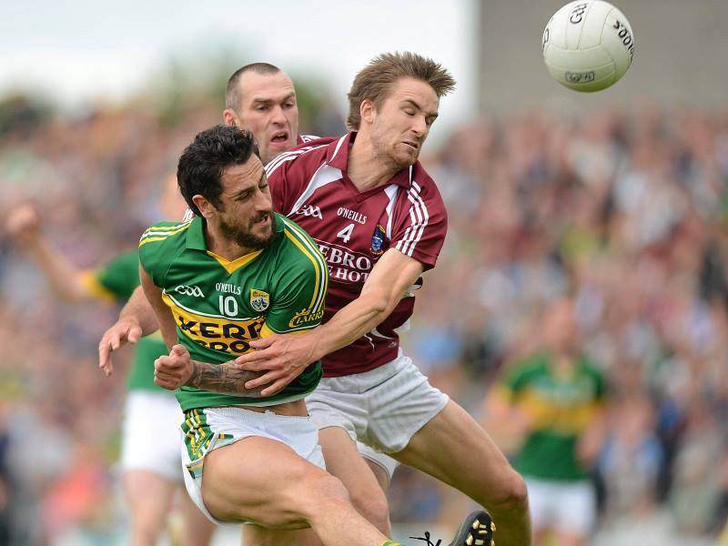 Paul Galvin, Kerry, in action against Kevin Maguire, 4, and Michael Ennis, Westmeath