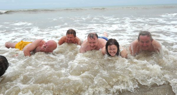 Michael Tracy, Liam Cooper, Victor O Connor, Julie Buckley and Johnny Fitzgibbon enjoying the water at the beach in Youghal